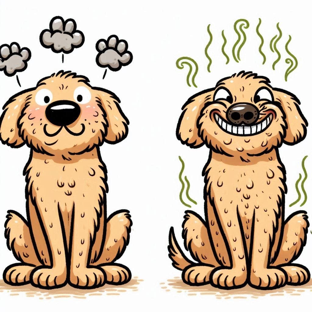 Chien qui pue mais qui est heureux