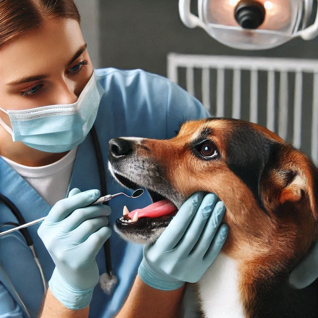 Examen dentaire canin : vétérinaire effectuant un contrôle bucco-dentaire important