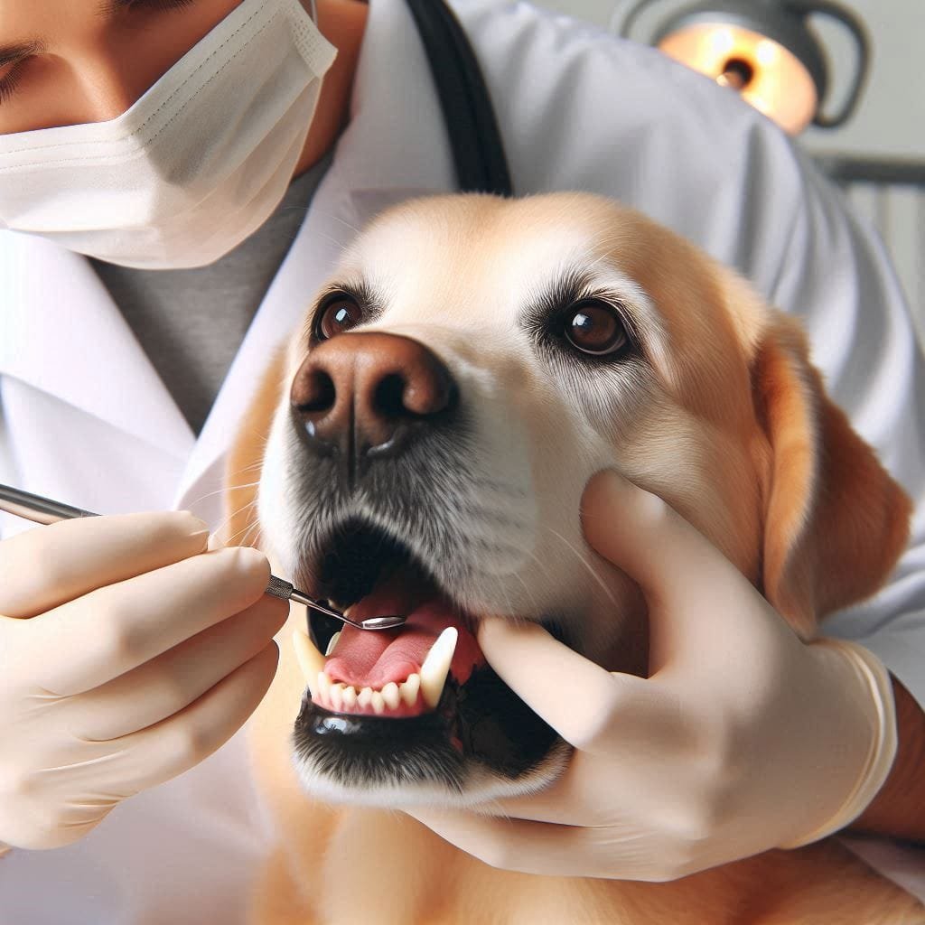 Examen dentaire canin : vétérinaire effectuant un contrôle bucco-dentaire