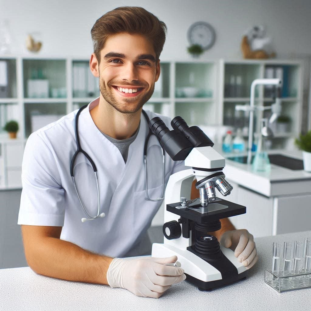 Vétérinaire avec microscope : analyse précise dans un laboratoire