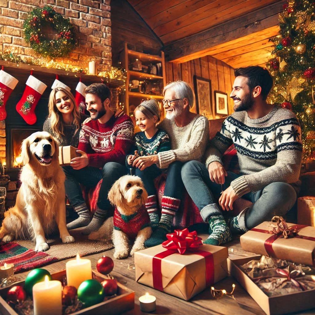 Famille de Noël tout le monde reunis inclus nos animaux domestiques